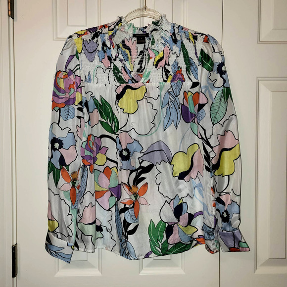 Anthropologie Tops - Anthropologie Multicolor Silk Floral Blouse